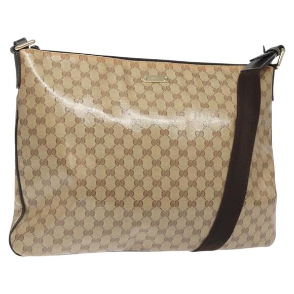 GUCCI GG Crystal Shoulder Bag Coated Canvas Beige Gold - Picture 1 of 16